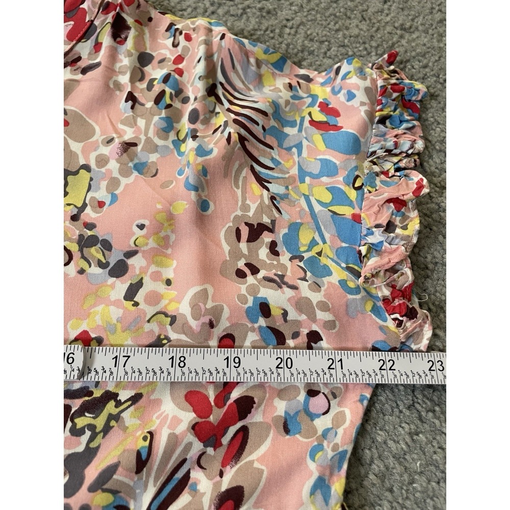 OTT Tiered Floral Babydoll Mini Dress Sz M Pink Ruffles Peasant Boho Beach - Picture 7 of 11